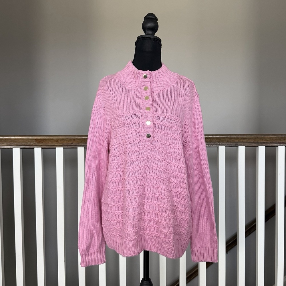 Talbots Cable Knit Chunky Sweater Snap Mockneck Size XLP Preppy Coastal Academia